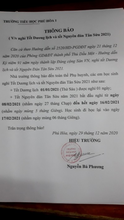 Lịch nghỉ Tết Dương lịch và Tết Nguyên đán Tân Sửu 2021