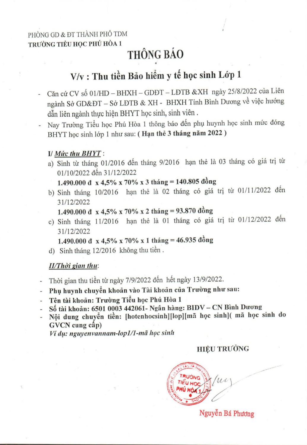 Thong bao thu tien BHYT lop 1 NH 2022 2023